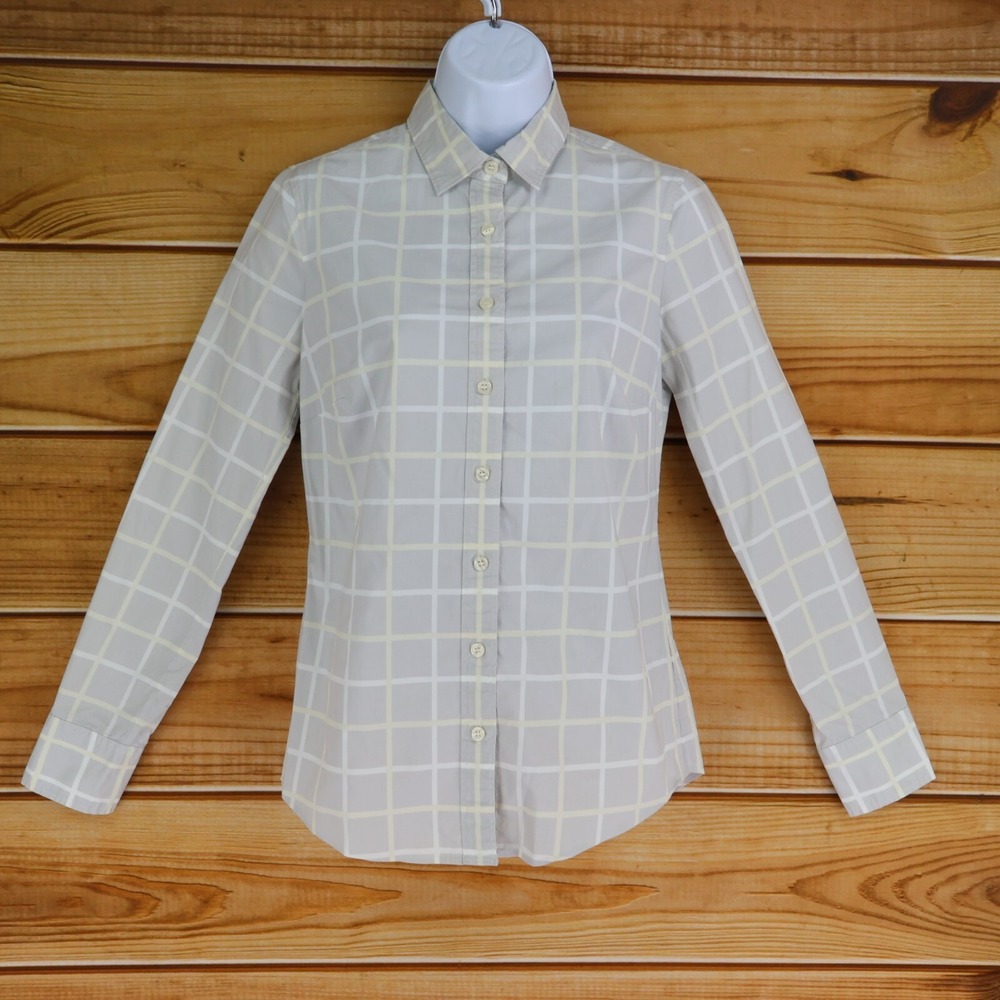 Haberdashery by J.Crew Long Sleeve Button Up Shirt Womens XS Gray Plaid Collared